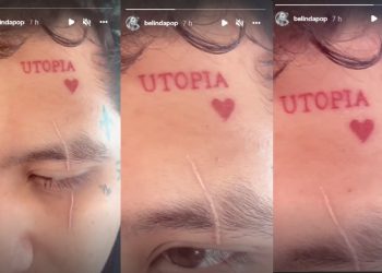 Belinda presume a detalle que Nodal se tatuó en el rostro “UTOPÍA”
