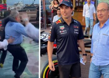 “Checo” y Felipe Calderón se lanza a la alberca para celebrar triunfo