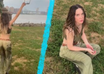 Belinda sufre tropezón y termina en el suelo