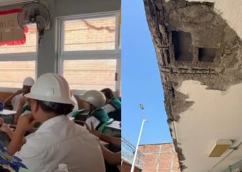 Alumnos portan cascos en clases; temen que colapse techo de telesecundaria en Morelos