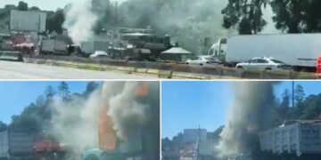 Se disputan contrato a balazos y con quemas de vehículos en la México-Puebla