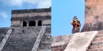 Turistas suben ilegalmente la pirámide de Kukulkán en Chichén Itzá (VIDEO).