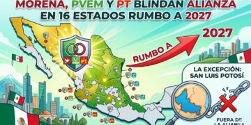 Morena, PVEM y PT blindan alianza en 16 estados rumbo a 2027; San Luis Potosí, la excepción
