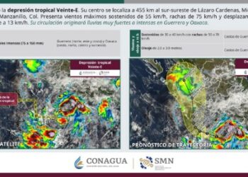 Se forma la Depresión Tropical Veinte-E frente al Pacífico mexicano.