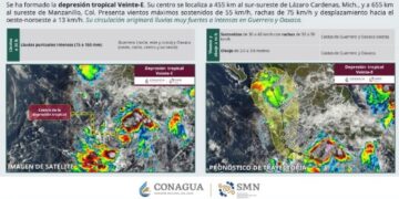 Se forma la Depresión Tropical Veinte-E frente al Pacífico mexicano.